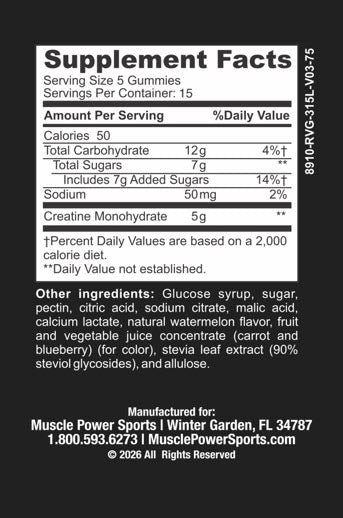 MUSCLE POWER CREATINE MONOHYDRATE GUMMY - SOUR WATERMELON (75 COUNT)