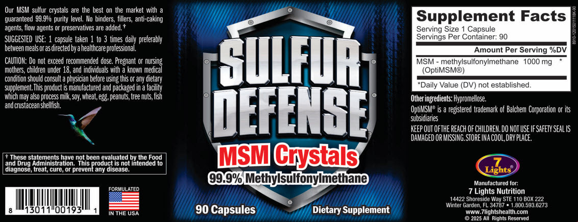 Sulfur Defense OptiMSM® Pure MSM Supplement (90 Veggie Capsules) - Immune System, Joint Support & Cellular Health