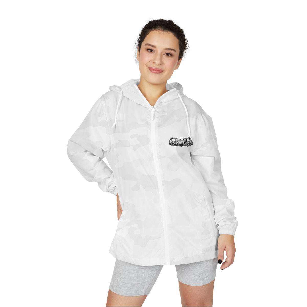 White Camo Windbreaker Jacket — Subtle Urban Logo Streetwear