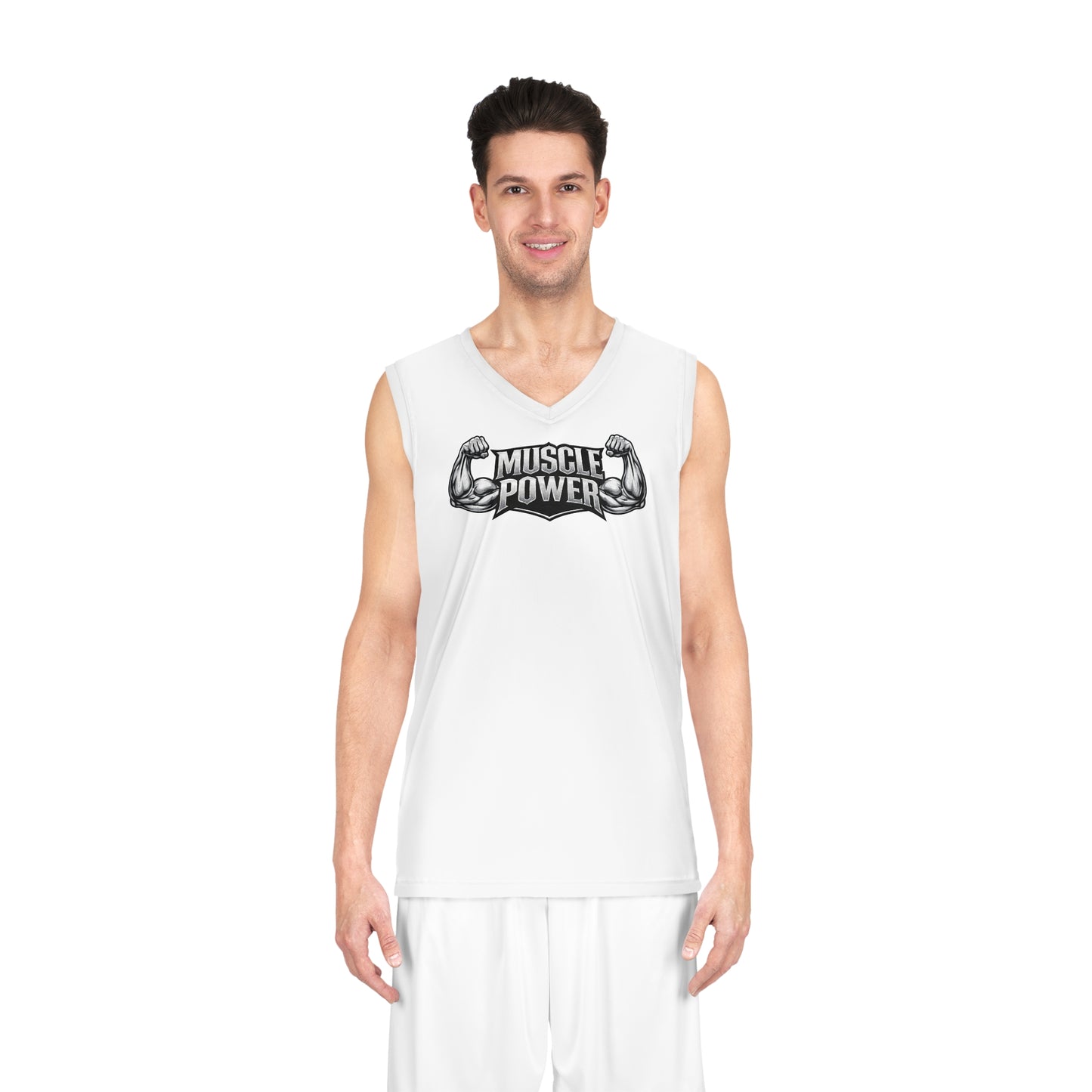 Muscle Power Basketball Jersey – Athletic Sleeveless Tank with Biceps Logo