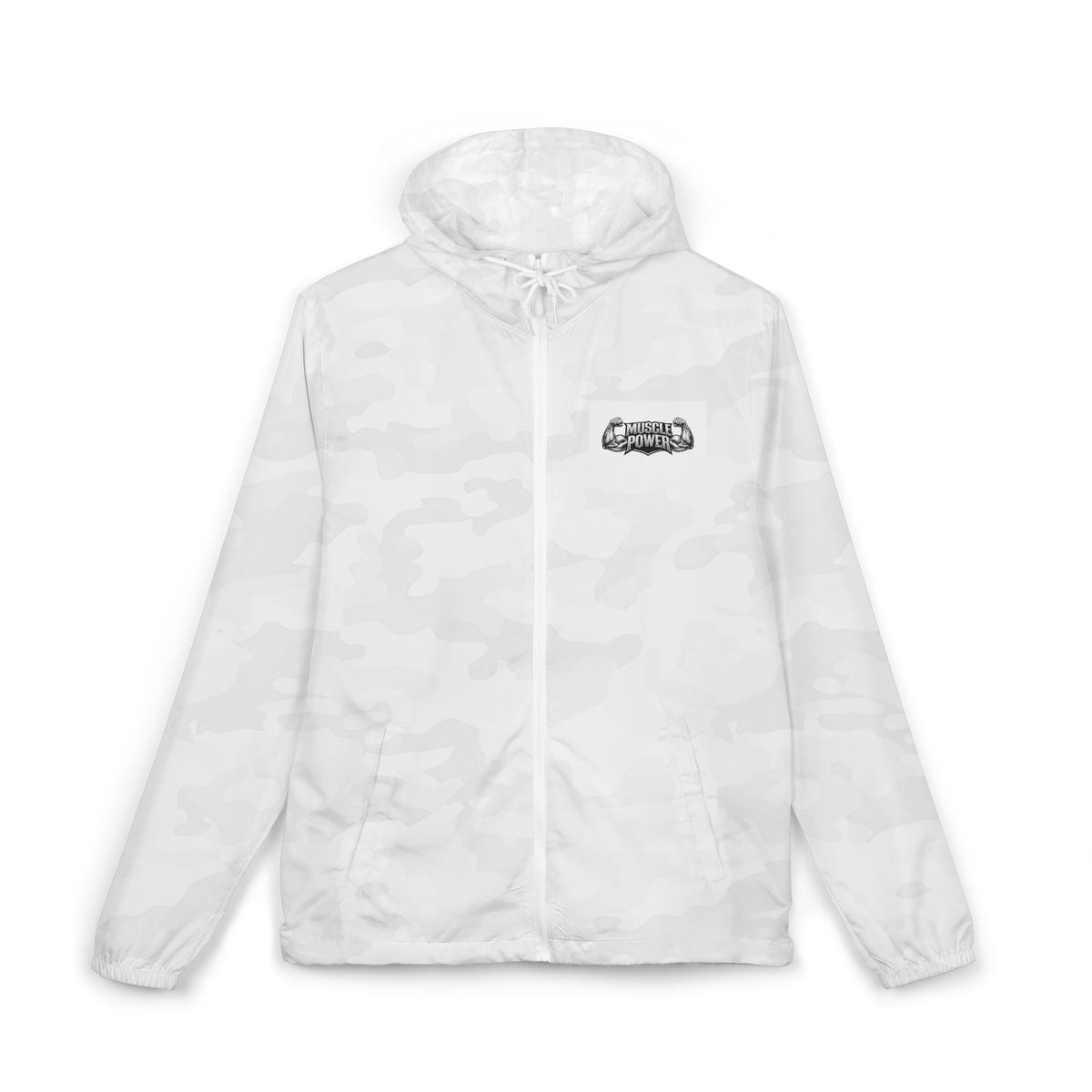 White Camo Windbreaker Jacket — Subtle Urban Logo Streetwear
