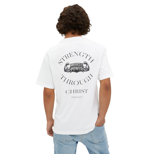 Muscle Power Tee — "Strength Through Christ" Christian Fitness Graphic Shirt