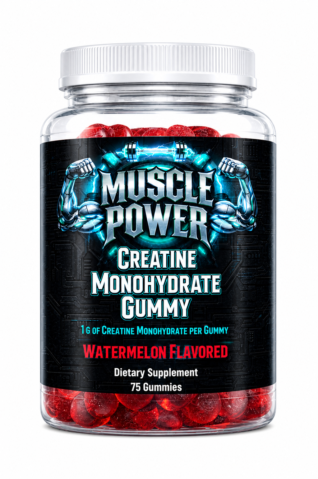 Muscle Power Pure Creatine Monohydrate Gummies (Sour Watermelon, 75 Count) - High Performance Gym Workout Chews for Muscle Growth & Energy