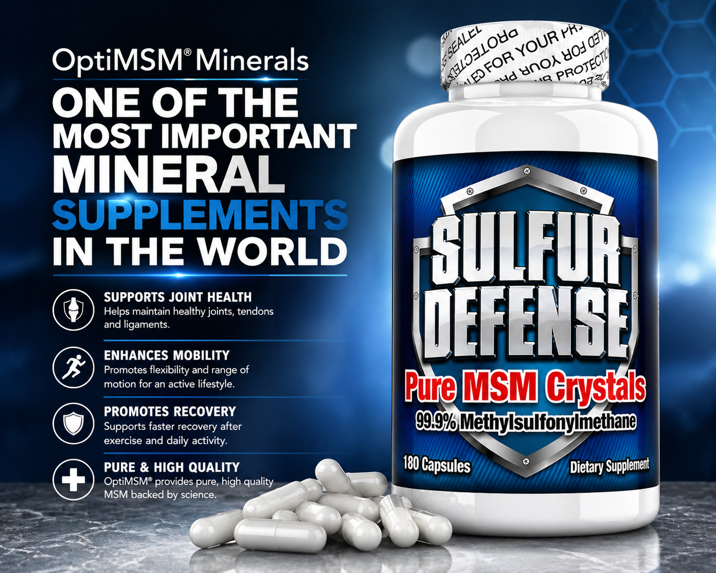 Muscle Power Sulfur Defense & Living Stones Mineral Dietary Supplement Combo Kit for Immune & Cellular Health