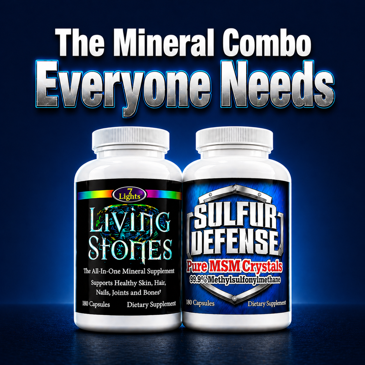 Muscle Power Sulfur Defense & Living Stones Mineral Dietary Supplement Combo Kit for Immune & Cellular Health