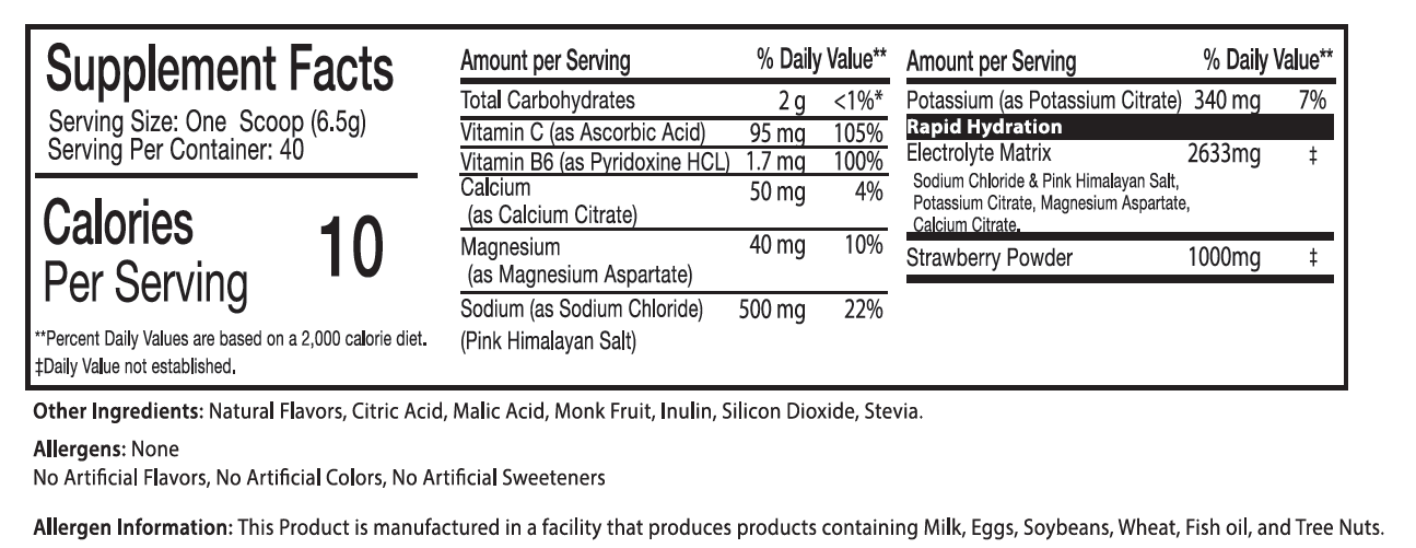 Muscle Power Advanced Electrolyte Powder (9.17 oz) - Strawberry Flavor Gym Workout Hydration & Recovery Supplement