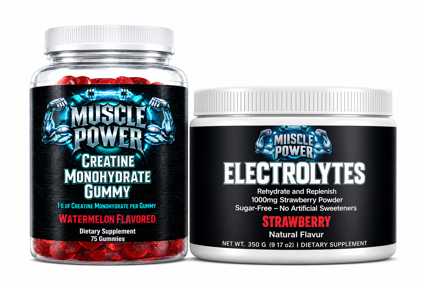 Muscle Power Electrolyte & Pure Creatine Monohydrate Gummy Combo Kit - High Performance Fitness & Energy Workout Supplements
